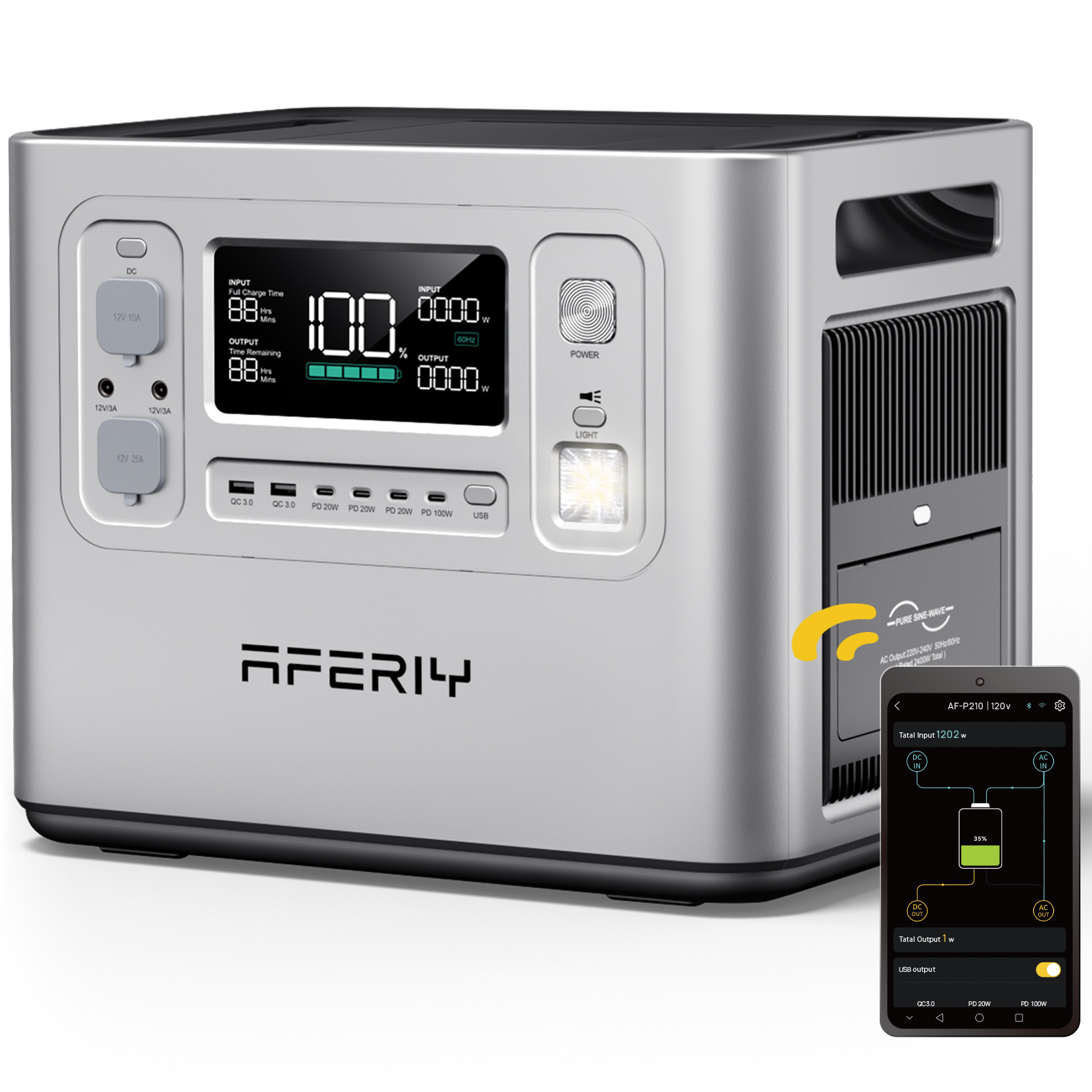 Portable Power Station - P210 Silver 2048Wh with App 2+3YEARS